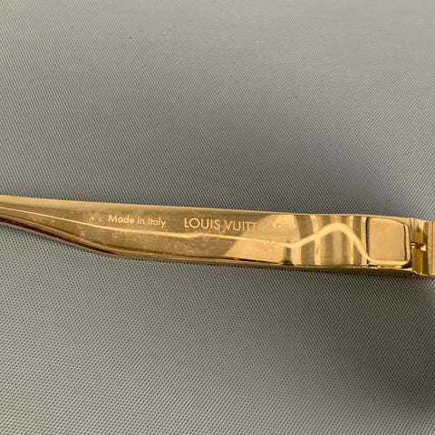 LOUIS VUITTON Gold Tone Wood Grain Metal Sunglasses