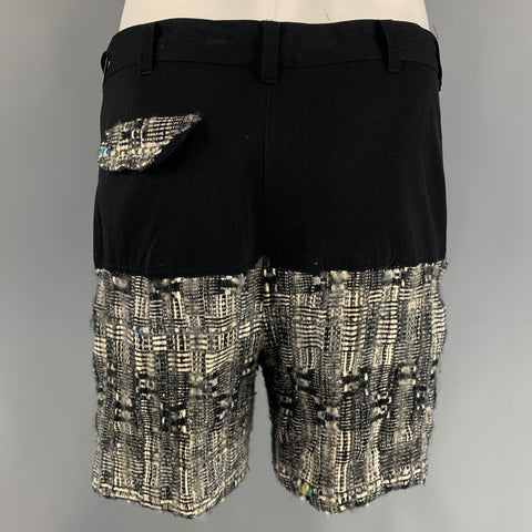 WILLIAM FLOWERS Taille M Noir &amp; Blanc Tissus Mélangés Laine Zip Fly Shorts