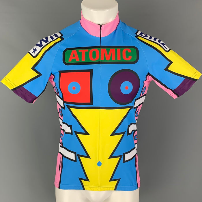 WALTER VAN BEIRENDONCK SS20 Size M Blue Pink Graphic Nylon Jersey Bike Top