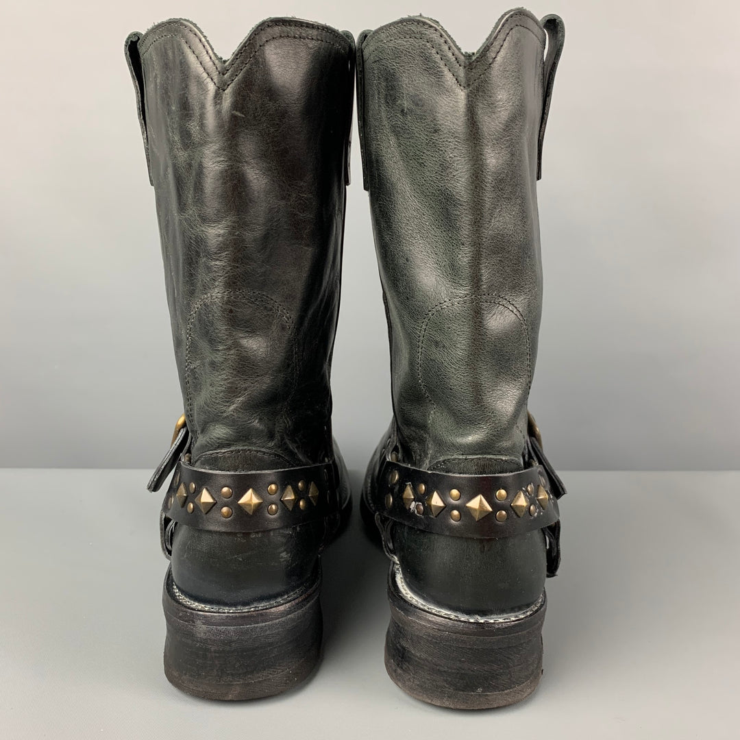 JOHN VARVATOS Size 9.5 Black Studded Leather Pull On Boots