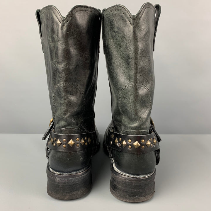 JOHN VARVATOS Size 9.5 Black Studded Leather Pull On Boots