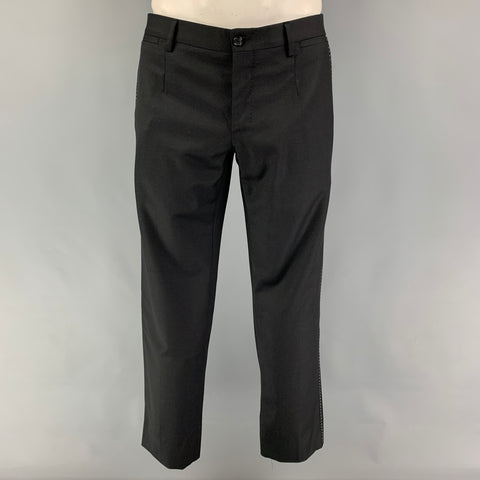 DOLCE & GABBANA Size 42 Black Contrast Stitch Wool Peak Lapel 3 Piece Suit