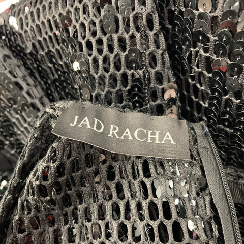 JAD RACHA Size M Black Mesh Sequined Long Sleeve Cocktail Dress