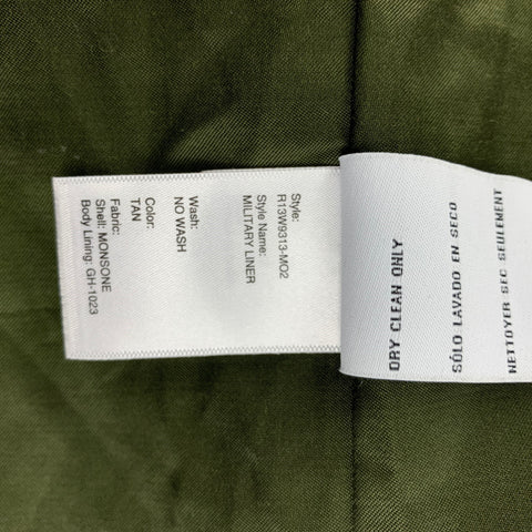 R13 Size S Khaki Olive Textured Polyester Collarless Coat
