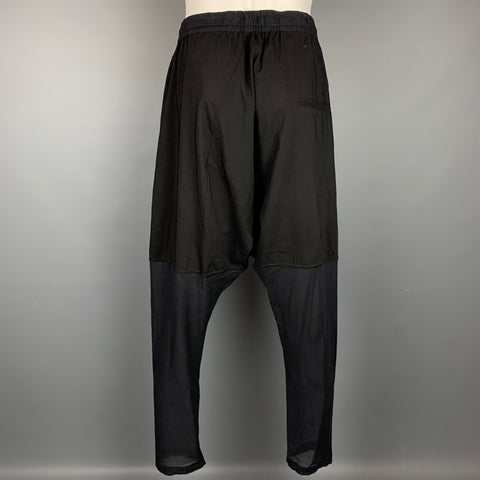 DAMIR DOMA Talla 32 Pantalones casuales negros transparentes de lana virgen con entrepierna caída