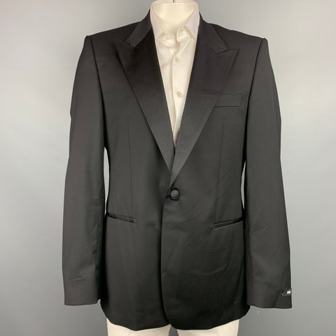HUGO BOSS Size 44 Regular Black Wool Peak Lapel Sport Coat