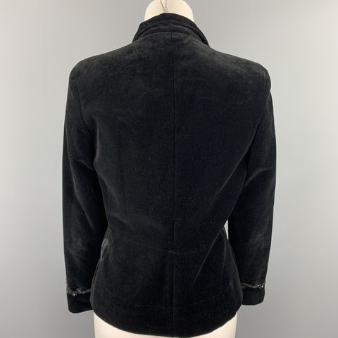 BLUMARINE Size 6 Black Embroidered Cotton Velvet Hook & Eye Jacket