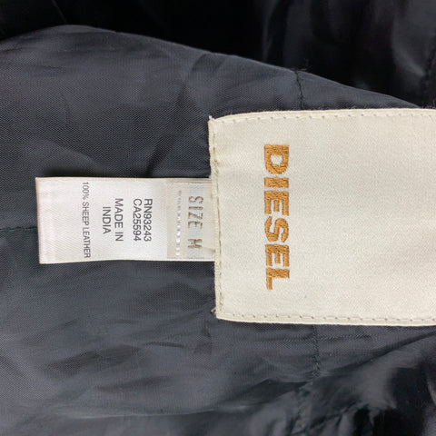 DIESEL Size M Black Wrinkled Leather Zip Up Jacket
