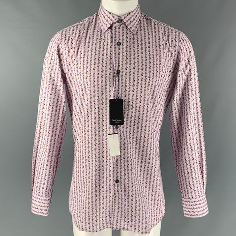 PAUL SMITH Talla M Camisa de manga larga con botones de algodón con estampado lavanda y morado