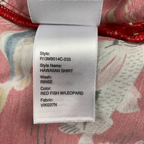 R13 S 19 Size XS Red Fish Print Viscose Hawaiian Shirt