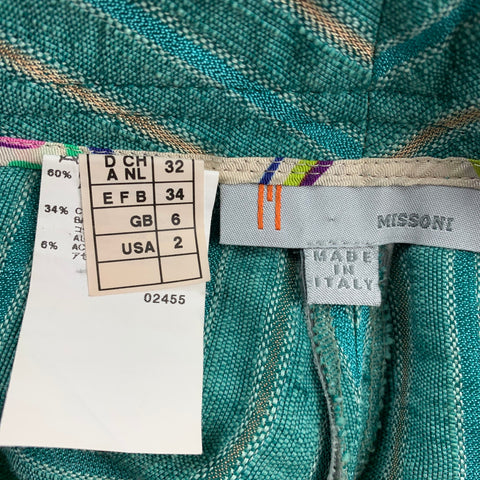 M MISSONI Taille 2 Short en lin / coton à rayures tissées vertes
