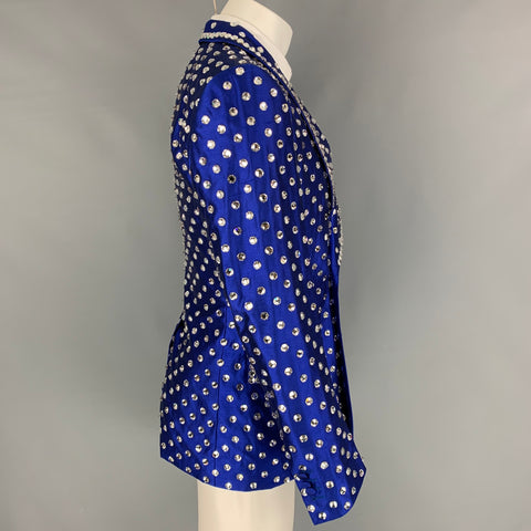 DOLCE & GABBANA Size 38 Royal Blue Crystal Silk Shawl Collar Sport Coat