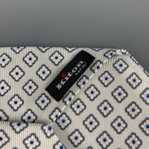 KITON White Green Abstract Floral Silk Tie