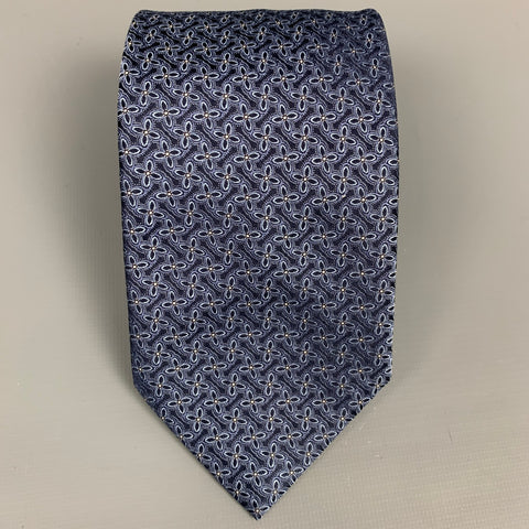 BRIONI Navy & Light Blue Floral Silk Tie