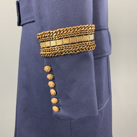 ALEXANDER MCQUEEN 12 Navy Wool Anchor Button Chain Stripe Nautical Coat