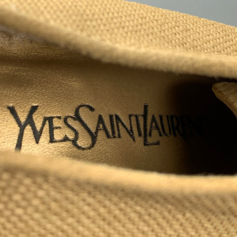 Vintage YVES SAINT LAURENT Size 7.5 Beige Fabric Woven Boots