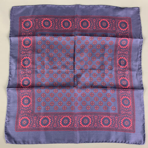 PAUL STUART Navy Red Print Silk Pocket Square
