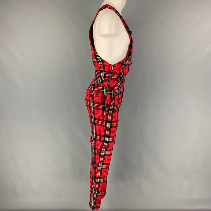 MR TURK Size XS Red Black White Polyester Plaid Zip Fly Overalls