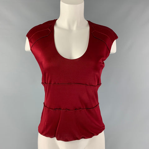 YVES SAINT LAURENT RIVE GAUCHE Size M Burgundy Viscose Solid Cap Sleeves Dress Top