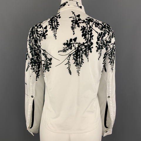 ANN DEMEULEMEESTER Size 2 Black & White Floral Print Cotton Blouse