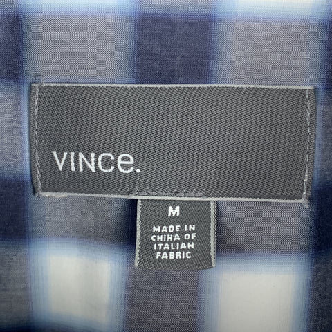 VINCE Camisa de manga larga con botones de algodón a cuadros azul marino y gris talla M