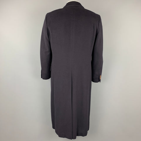 SULKA Size 40 Navy Blue Cashmere Buttoned Long Coat