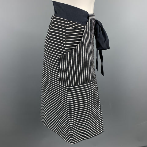 CAROLINA HERRERA Size 2 Black & White Stripe Cotton / Polyester Belted A-Line Skirt