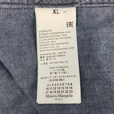 MAISON MARGIELA Size XL Indigo Washed Snaps Cotton Long Sleeve Shirt