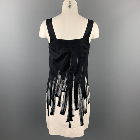 VINCE Vestido tipo jersey de algodón con bloques de color blanco y negro talla 4