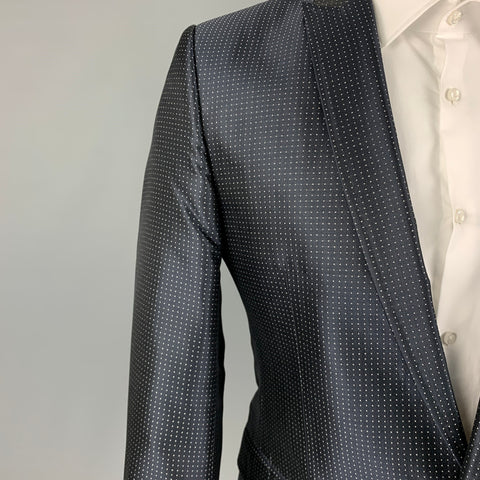 DOLCE & GABBANA Size 38 Navy Print Silk Peak Lapel Sport Coat