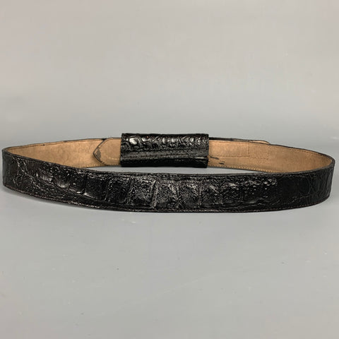 DONNA KARAN Size S Black Embossed Leather Belt