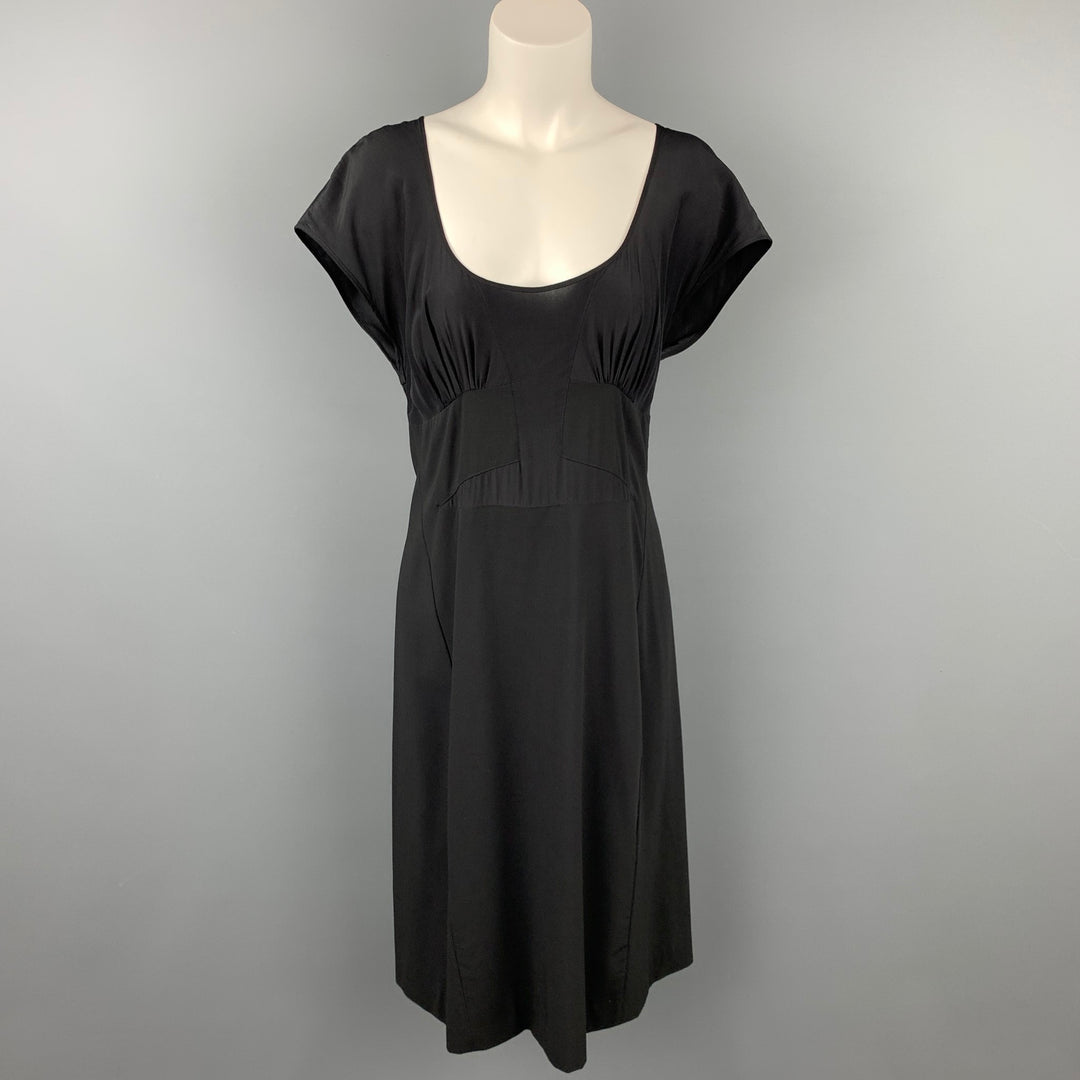 NARCISO RODRIGUEZ Size 10 Black Virgin Wool / Silk Two Tone Mid-Calf Dress