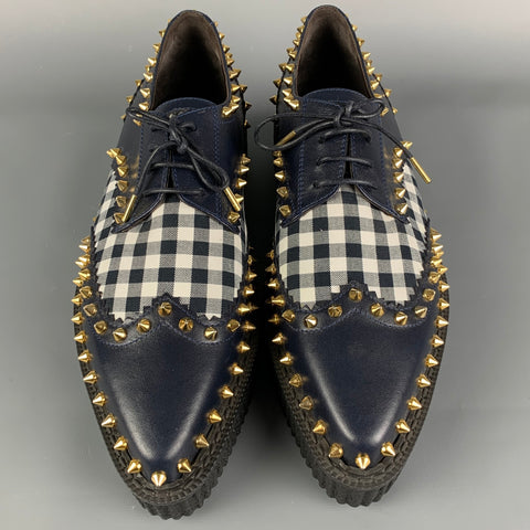 MICHAEL KORS Talla 11 Zapatos de plataforma con tachuelas de cuero blanco azul marino