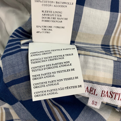 MICHAEL BASTIAN Size 42 Blue White Window Pane Linen Sport Coat