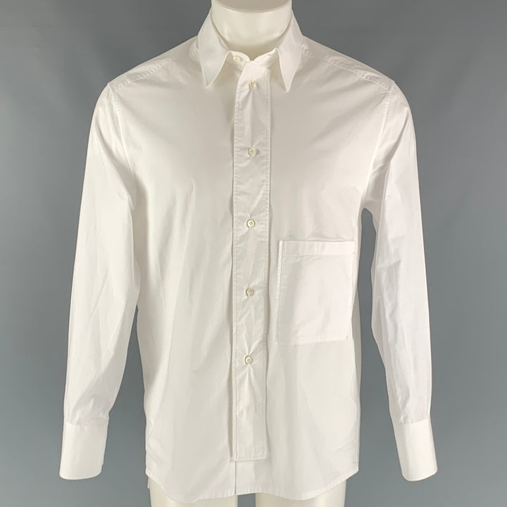 VALENTINO Size M White Solid Cotton Button Up Long Sleeve Shirt