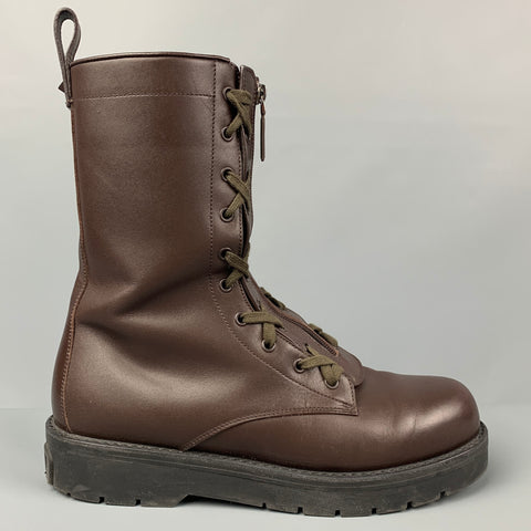 VALENTINO Size 10 Brown Leather Zip Up Combat Boots