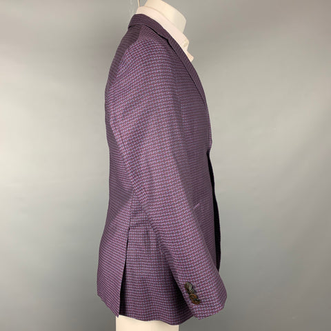 ETRO Size 42 Purple & Red Print Cotton Notch Lapel Sport Coat