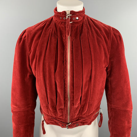 JEAN PAUL GAULTIER HOMME Chest Size 38 Red Solid Velvet Cropped Jacket