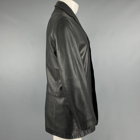 ARMANI COLLEZIONI Size 40 Black Leather Notch Lapel Jacket