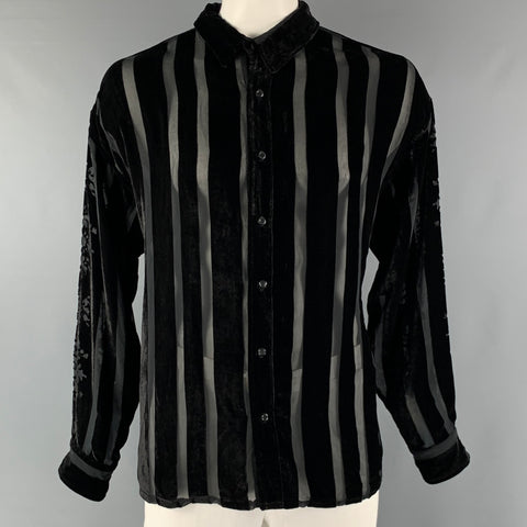 NAHMIAS Size XL Black Stripe Silk Button Up Long Sleeve Shirt