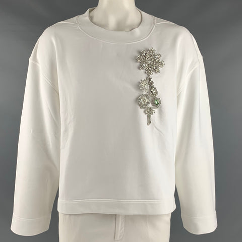 BURBERRY Size XL White Solid Cotton Cropped Sweatshirt