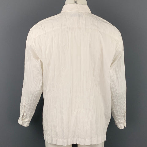 ISSEY MIYAKE Size M White Wrinkled Polyester / Cotton Long Sleeve Shirt