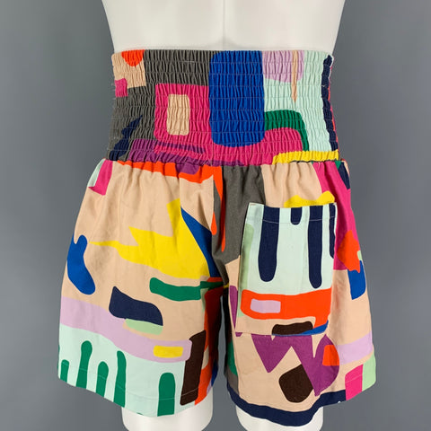 WALTER VAN BEIRENDONCK AW19 Size S Multi-Color Cotton Drip Print Corset Shorts