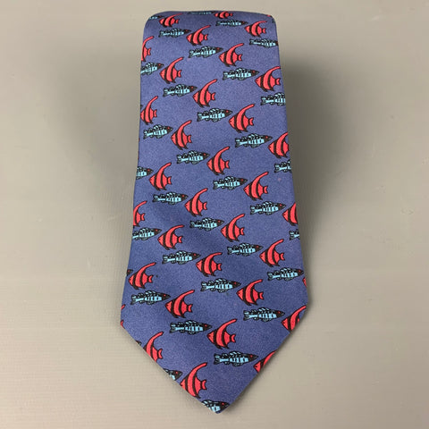 HERMES 7336 EA Blue Red Fish Silk Tie