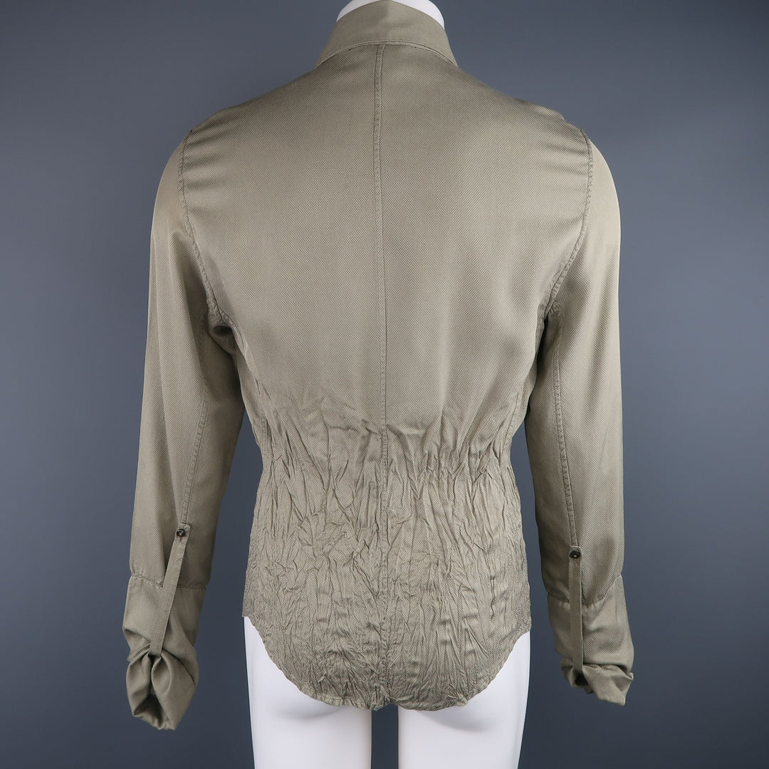 ROBERTO CAVALLI Camisa de manga larga de algodón con cintura fruncida y arrugada color oliva