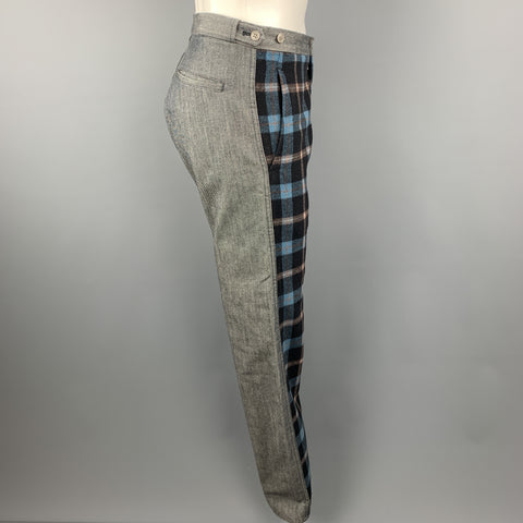 COMME des GARCONS HOMME PLUS Size M Charcoal Navy Plaid Panel Jeans