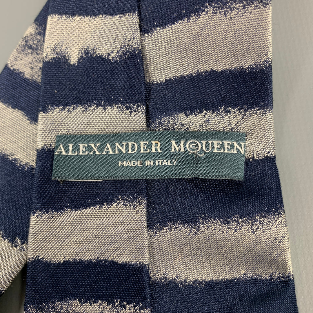 ALEXANDER MCQUEEN Corbata estrecha de rayas de algodón/seda azul marino y gris