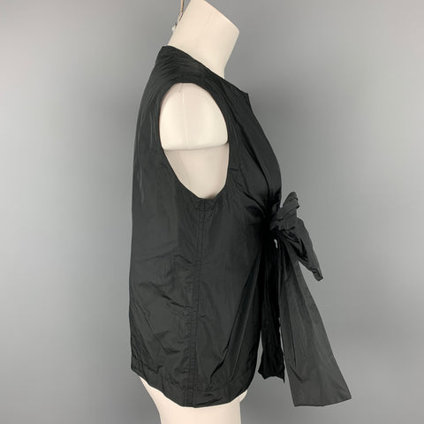 DRIES VAN NOTEN Size 10 Black Tafeta Polyester Sleeveless Bow Dress Top