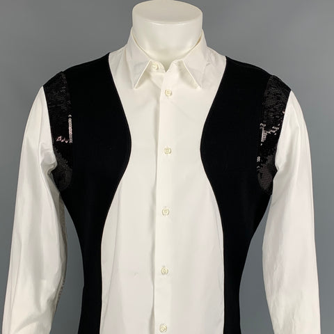 DSQUARED2 Size XS White & Black Mixed Materials Cotton Blend Long Sleeve Shirt