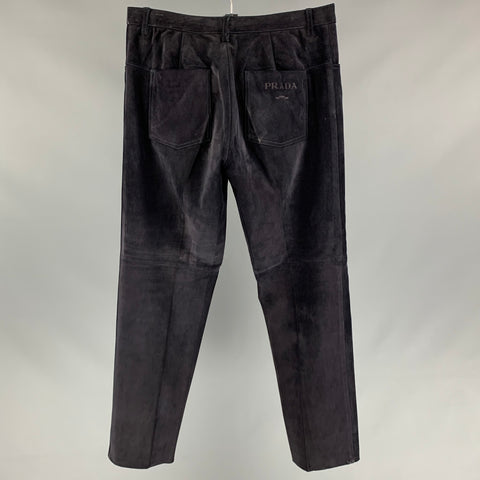 PRADA Size 31 Black Suede Straight Casual Pants